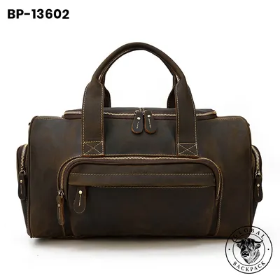 Premium Crazy Horse Leather Men's Travel Duffle Bag