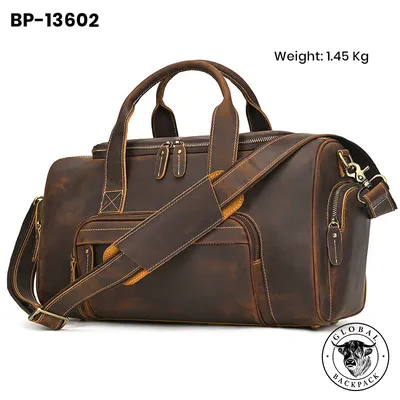 Premium Crazy Horse Leather Men's Travel Duffle Bag