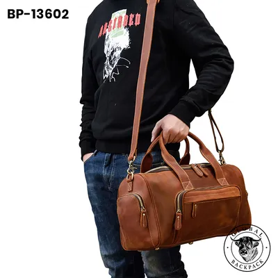 Premium Crazy Horse Leather Men's Travel Duffle Bag