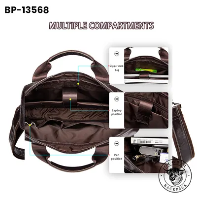 Men's Cowhide Leather Briefcase Business Laptop Bag