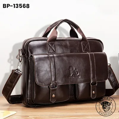 Men's Cowhide Leather Briefcase Business Laptop Bag