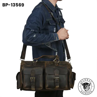 Men's Crazy Horse Leather 14-Inch Business Briefcase