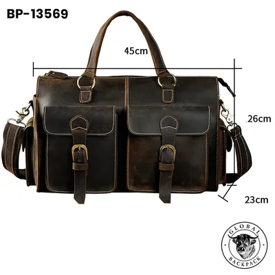 Men's Crazy Horse Leather 14-Inch Business Briefcase