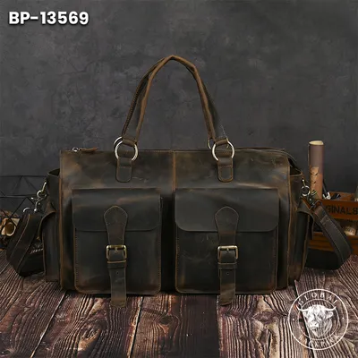 Men's Crazy Horse Leather 14-Inch Business Briefcase