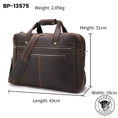Men's Crazy Horse Leather  17-Inch  Business Briefcase