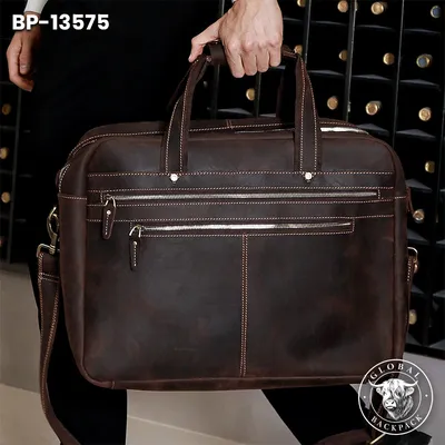 Men's Crazy Horse Leather  17-Inch  Business Briefcase