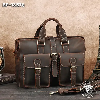 Men's  Genuine Leather 15.6-inch Single-shoulder Briefcase