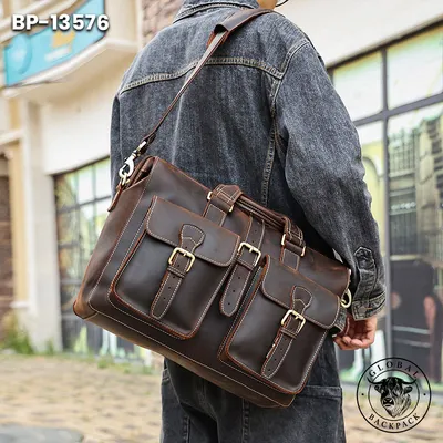 Men's  Genuine Leather 15.6-inch Single-shoulder Briefcase