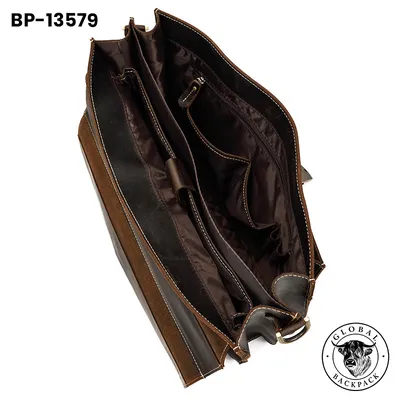 Men's  Cowhide Crazy Horse Leather Vintage Business Briefcase