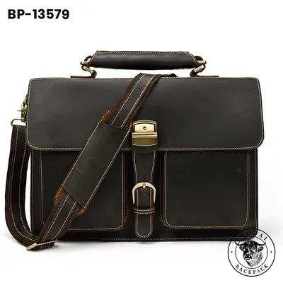 Men's  Cowhide Crazy Horse Leather Vintage Business Briefcase