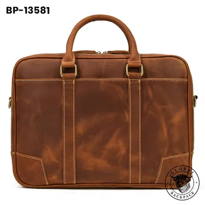 Men's  Genuine Crazy Horse Leather 14-Inch Briefcase