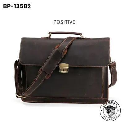 Premium Crazy Horse Leather Men's 15.6-Inch Briefcase