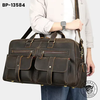 Men's  Crazy Horse Leather Large Travel Duffle Bag with Shoe Compartment