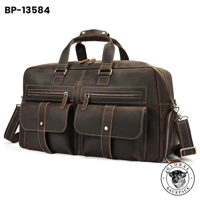 Men's  Crazy Horse Leather Large Travel Duffle Bag with Shoe Compartment