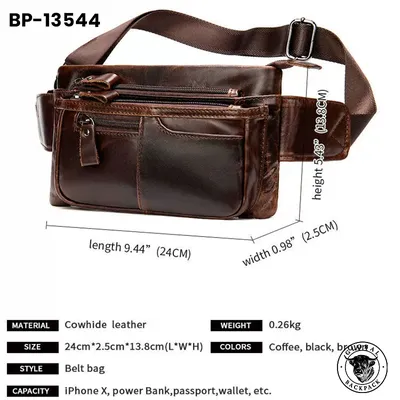 Men's Genuine Cowhide Leather Chest Crossbody Waist Bag