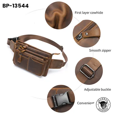 Men's Genuine Cowhide Leather Chest Crossbody Waist Bag
