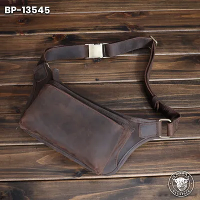 Crazy Horse Leather Men's Genuine Cowhide Chest Waist Bag