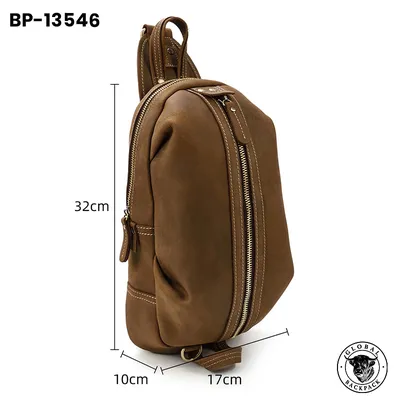 Retro Genuine Leather Men's Crazy Horse Crossbody Chest Bag