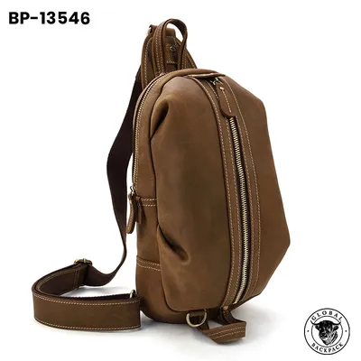 Retro Genuine Leather Men's Crazy Horse Crossbody Chest Bag