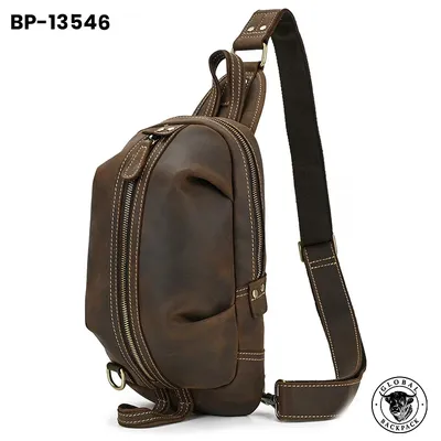 Retro Genuine Leather Men's Crazy Horse Crossbody Chest Bag