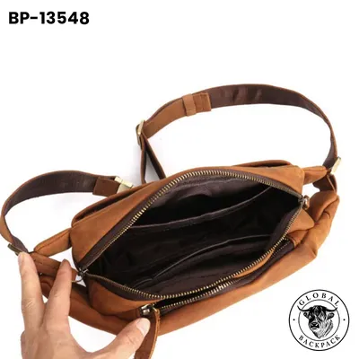 Crazy Horse Genuine Leather Men's Cowhide Chest Crossbody Bag