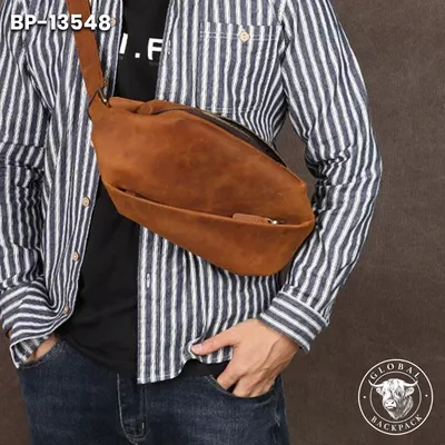 Crazy Horse Genuine Leather Men's Cowhide Chest Crossbody Bag