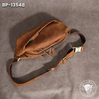 Crazy Horse Genuine Leather Men's Cowhide Chest Crossbody Bag