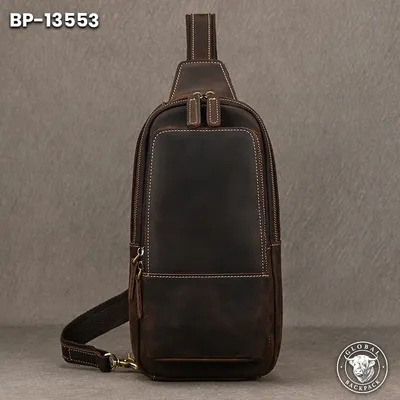 Crazy Horse Genuine Leather Men's Crossbody Chest Bag