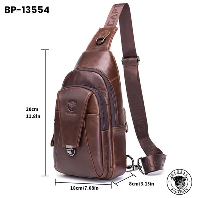 Captain Niu Genuine Cowhide Leather Men's Multifunctional Chest Bag