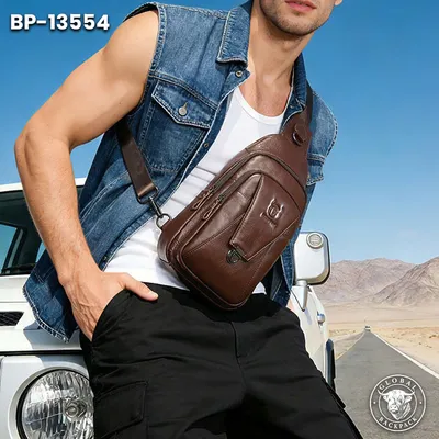 Captain Niu Genuine Cowhide Leather Men's Multifunctional Chest Bag