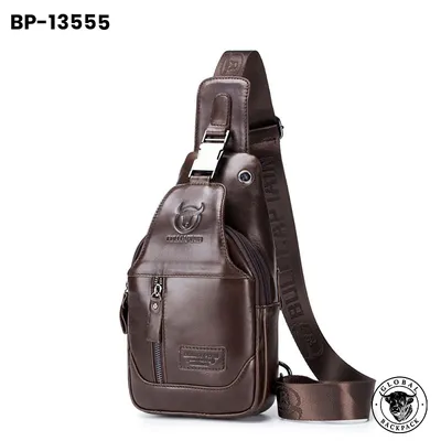 Captain Niu Genuine Cowhide Leather Men's iPad Crossbody Chest Bag