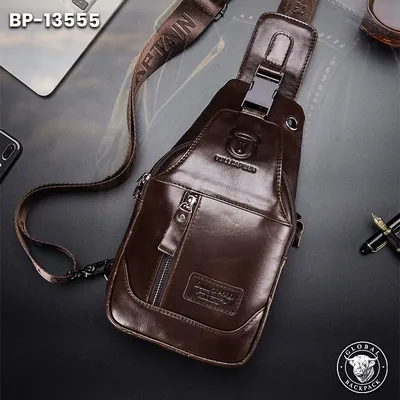 Captain Niu Genuine Cowhide Leather Men's iPad Crossbody Chest Bag