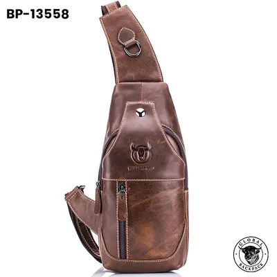 BULLCAPTAIN Men's  Genuine Cowhide Leather Chest Bag