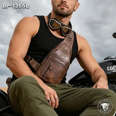 BULLCAPTAIN Men's  Genuine Cowhide Leather Chest Bag