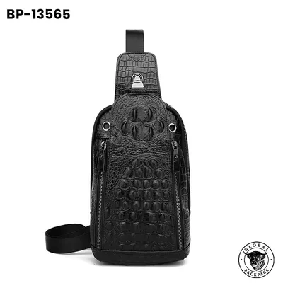 Genuine Calf Leather Crocodile Pattern Men's Chest Bag