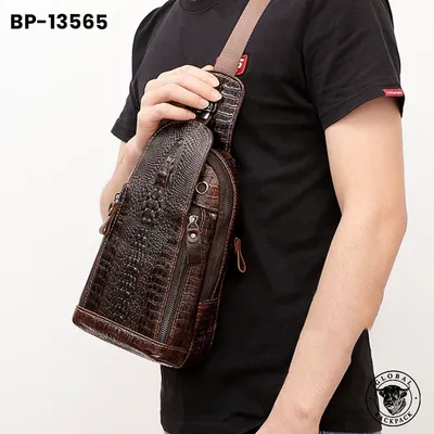 Genuine Calf Leather Crocodile Pattern Men's Chest Bag