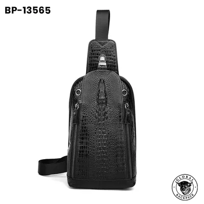 Genuine Calf Leather Crocodile Pattern Men's Chest Bag