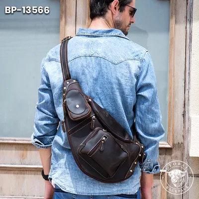 Retro Crazy Horse Leather Men's Genuine Leather Chest Bag