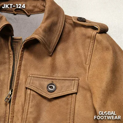 Men's M65 Genuine Leather Lapel Cracked Yellow Cowhide Jacket