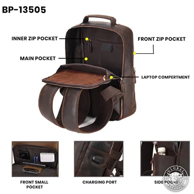 Genuine Leather 15.6" Large Capacity Travel  Laptop Backpack
