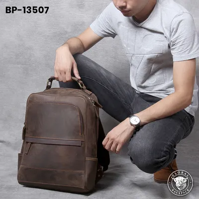 Retro Crazy Horse Leather Large Capacity Backpack