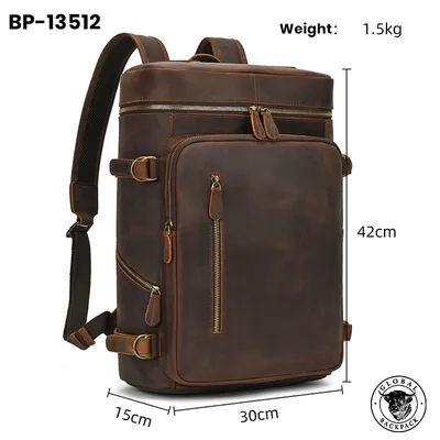 Vintage Men’s Crazy Horse Leather Large Capacity Backpack