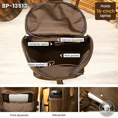 Men’s Retro Crazy Horse Leather Travel Backpack