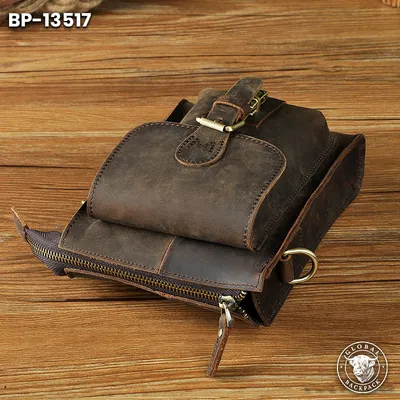 Crazy Horse Leather Men's mobile camera outdoor 8 inch small shoulder Bag