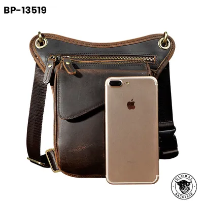 Men's European Oil Wax Leather Cowhide Leg & Waist Bag