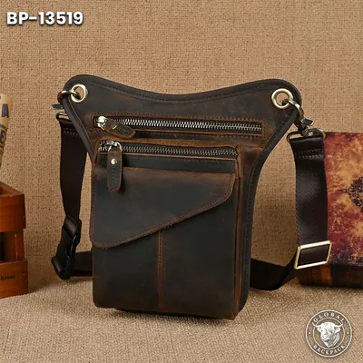Men's European Oil Wax Leather Cowhide Leg & Waist Bag