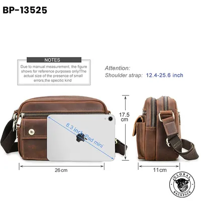 Black Angel Crazy Horse Leather Men's Crossbody iPad Bag