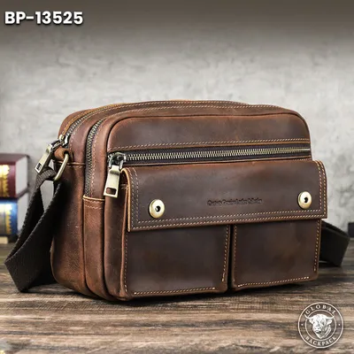 Black Angel Crazy Horse Leather Men's Crossbody iPad Bag
