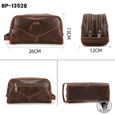 Black Angel Crazy Horse Leather Multifunctional Toiletry Bag