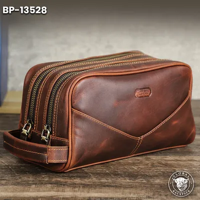 Black Angel Crazy Horse Leather Multifunctional Toiletry Bag